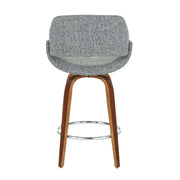 Set of two Lumi Source Fabrico mid-century modern counter stools with wooden seats and black metal legs.
