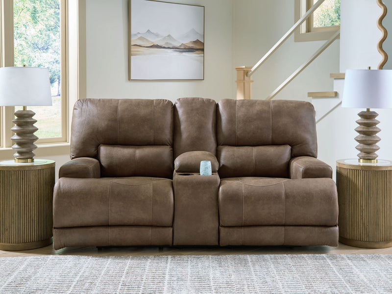 Beckley Place - Power Reclining Loveseat With Console / Adjustable Headrest - Earth - R&R Furniture Gallery (Fountain Valley, CA)