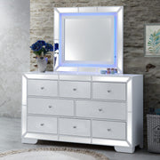 White Hollywood Hills mirror by Glory Furniture featuring a sleek, modern mirror design with a clean, reflective surface.