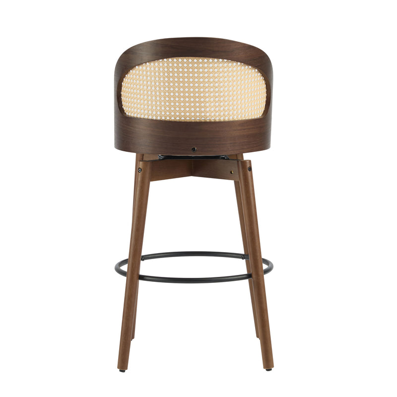 Two Noble House Como indoor wood barstools with sleek design, natural wood finish, ideal for kitchen or bar area seating.