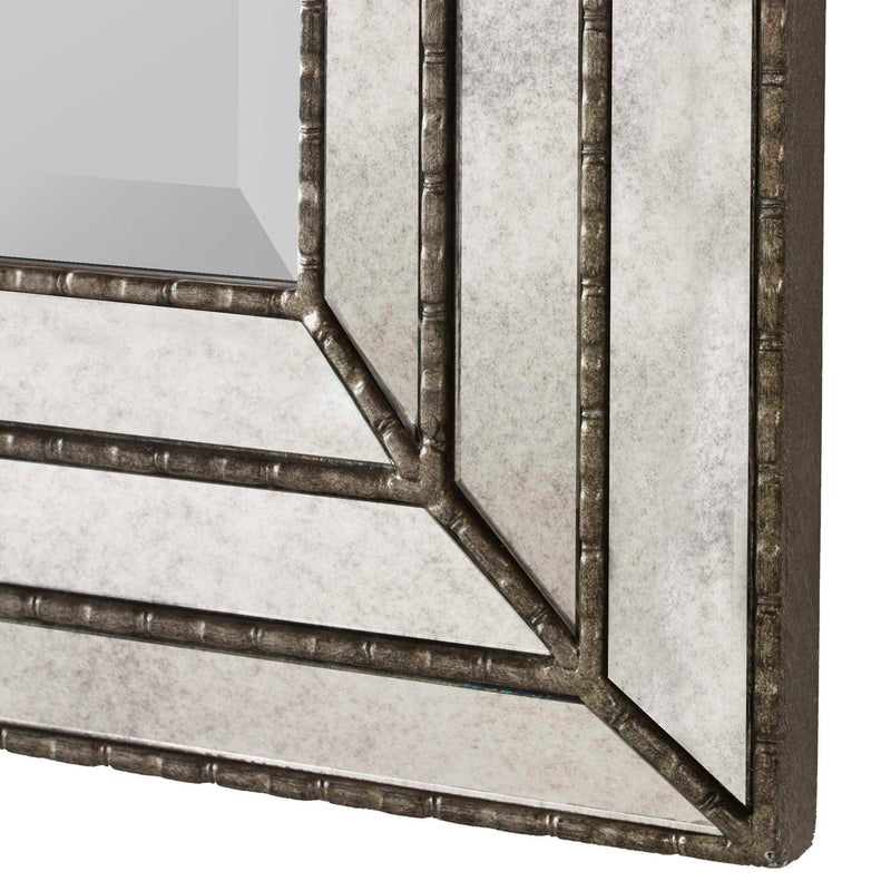 Uttermost Seymour wall mirror with antique silver finish, featuring a sleek, rectangular design for modern or vintage decor.