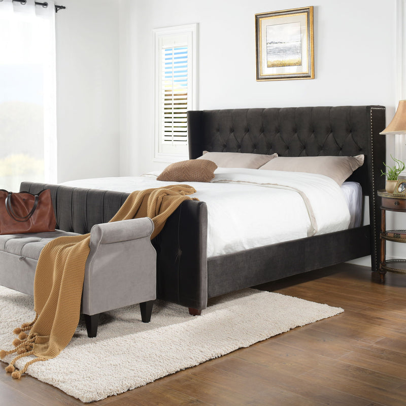 David - King Tufted Wingback Bed - Dark Charcoal Gray - R&R Furniture Gallery (Fountain Valley, CA)