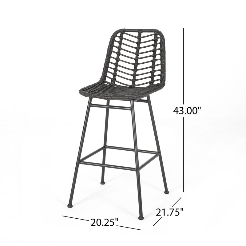 Noble House Sawtelle outdoor wicker barstools set of 2 with armrests and woven wicker design for patio or outdoor bar area
