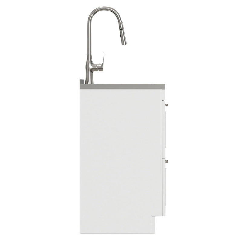 Darwin - Laundry Utility Sink And Cabinet With Dual Sinks, Pull Out Faucet - White