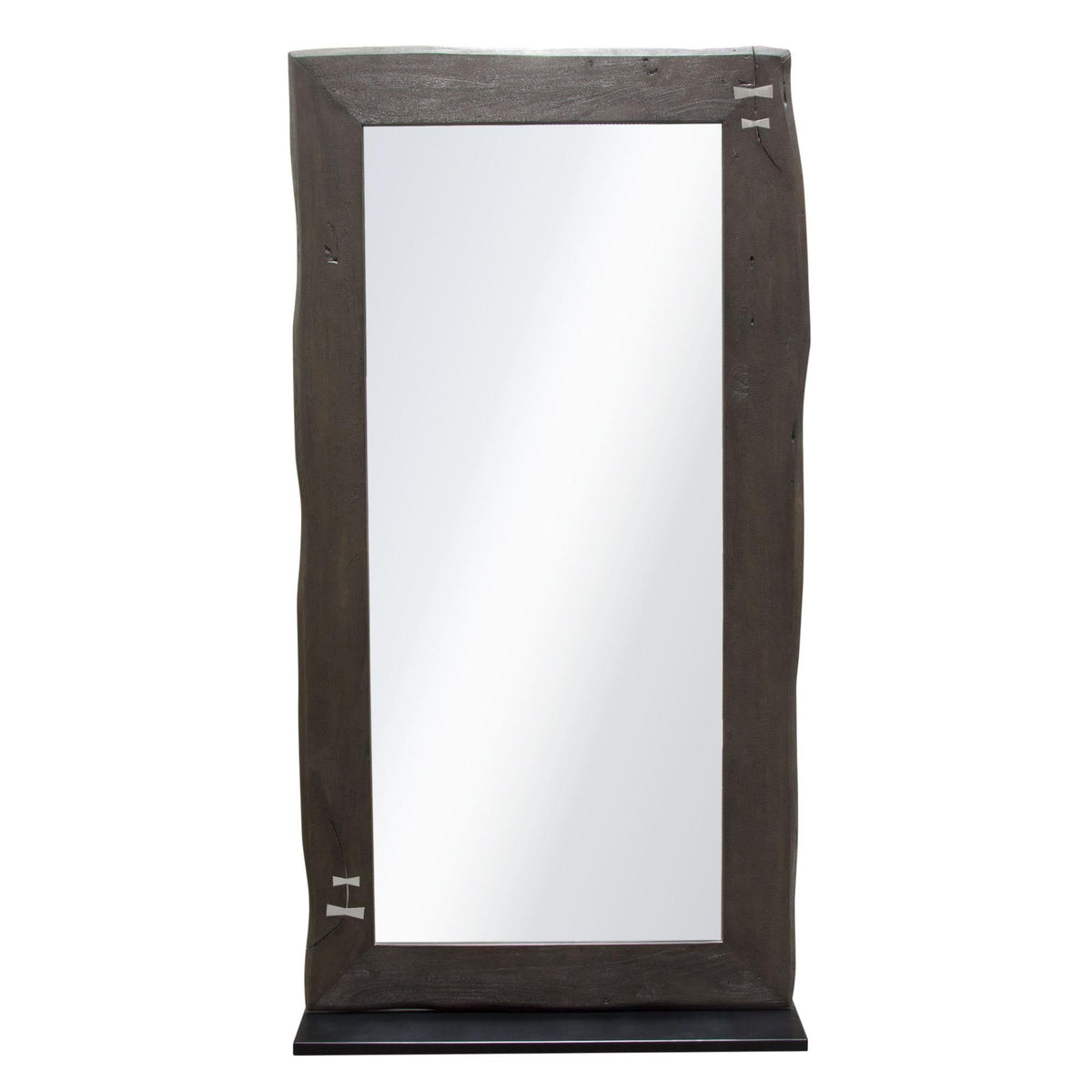 Vista Solid Acacia Wood Mirror w/ Live Edge in Espresso Finish w/ Silver Inlay & Black Self-Supporting Stand by Diamond Sofa