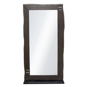 Vista Solid Acacia Wood Mirror w/ Live Edge in Espresso Finish w/ Silver Inlay & Black Self-Supporting Stand by Diamond Sofa