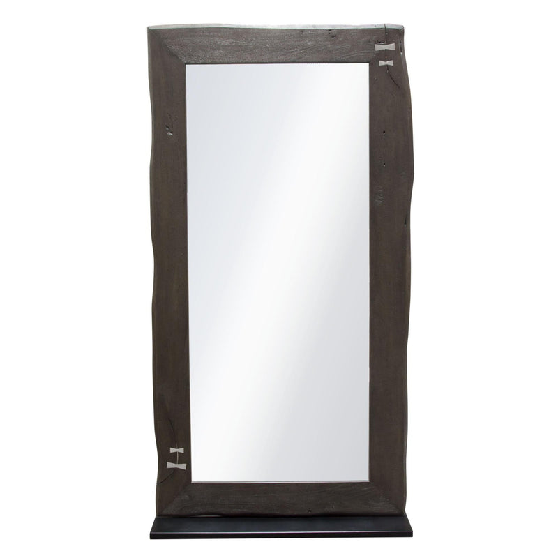 Vista Solid Acacia Wood Mirror w/ Live Edge in Espresso Finish w/ Silver Inlay & Black Self-Supporting Stand by Diamond Sofa