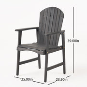 Set of two Noble House outdoor weather-resistant acacia wood Adirondack dining chairs, featuring wide armrests and a classic design.