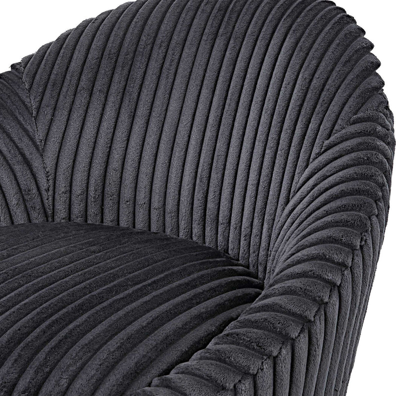 Uttermost Crue Fabric Swivel Chair with cushioned seat and back, featuring a modern design and upholstered in soft fabric.
