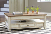 Realyn - Lift Top Cocktail Table - White / Brown - R&R Furniture Gallery (Fountain Valley, CA)