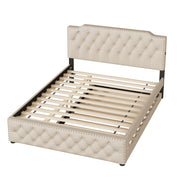 Upholstered Platform Bed With Trundle And 2 Sets Of USB Ports On Each Side, Fabric - R&R Furniture Gallery (Fountain Valley, CA)