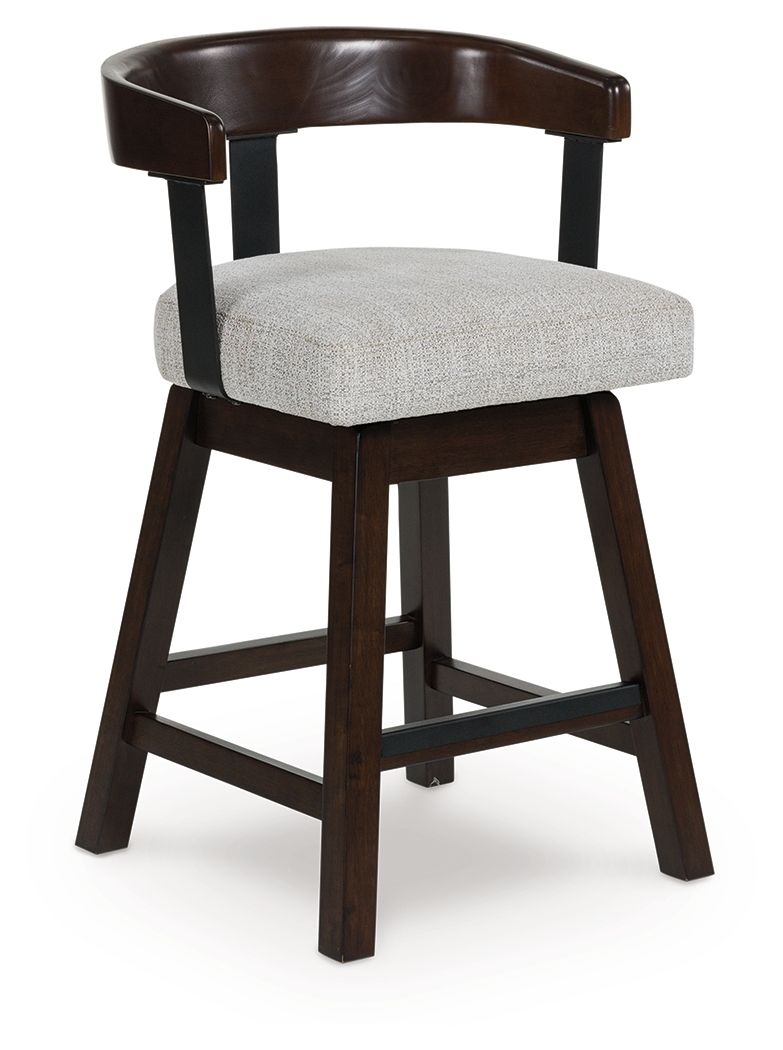 Haddigan - Upholstered Swivel Barstool (Set of 2) - Dark Brown - R&R Furniture Gallery (Fountain Valley, CA)