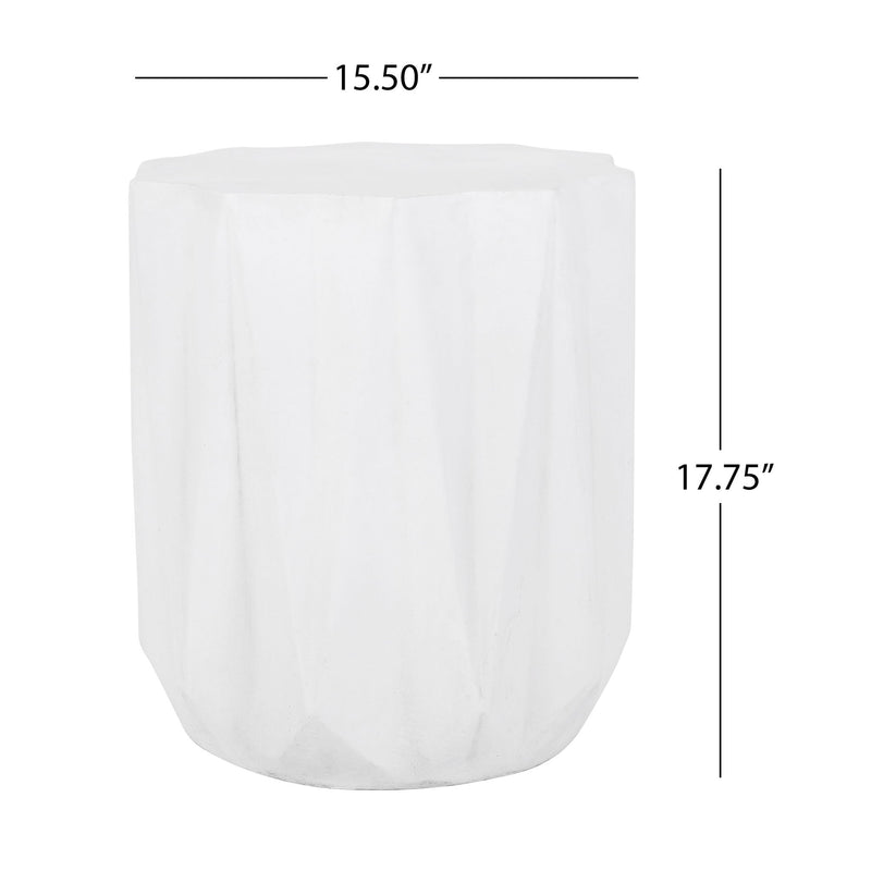 Outdoor lightweight concrete side table in antique white by Noble House, showing a sleek, modern design for outdoor use.