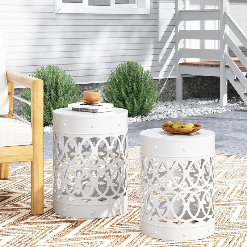 Outdoor metal side table by Noble House, S/2 end table with a sleek, modern design and sturdy metal construction.