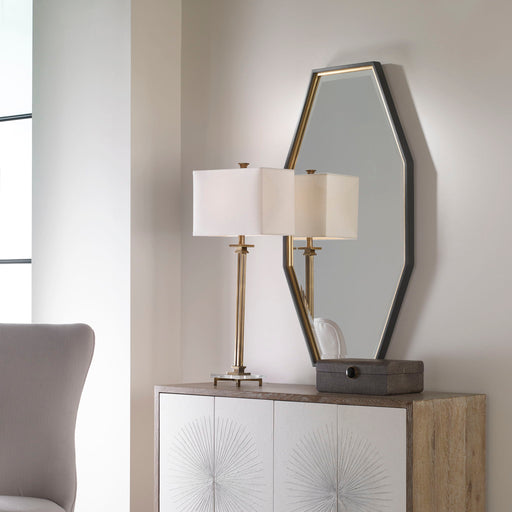 Gold octagon wall mirror by Uttermost, featuring a stylish geometric design and a sleek gold frame.