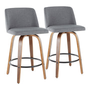 Lumi Source Toriano mid-century modern counter stool set of 2 with wooden legs and upholstered seats, stylish and functional for kitchen or bar.