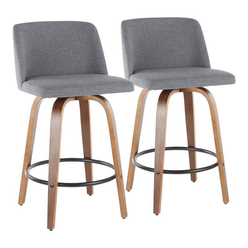 Lumi Source Toriano mid-century modern counter stool set of 2 with wooden legs and upholstered seats, stylish and functional for kitchen or bar.
