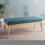 Vibratory - Button Tufted Upholstered Ottoman With Splayed Wooden Legs - Teal / Natural - R&R Furniture Gallery (Fountain Valley, CA)