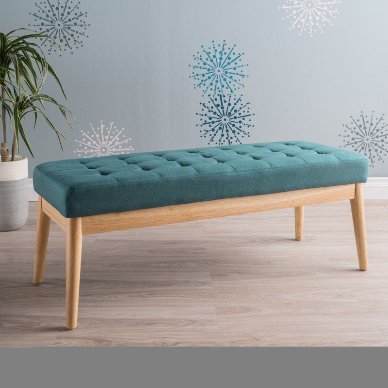 Vibratory - Button Tufted Upholstered Ottoman With Splayed Wooden Legs - Teal / Natural - R&R Furniture Gallery (Fountain Valley, CA)