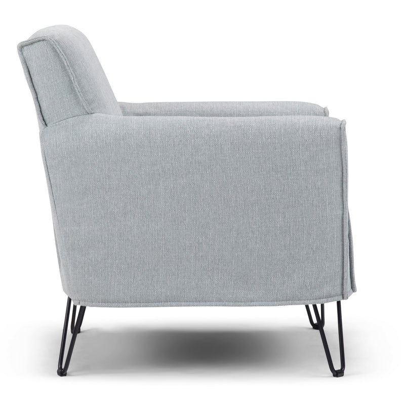Simpli-Home Warren accent chair with hairpin metal legs and upholstered seat in a modern, stylish design.