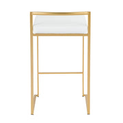 Lumi Source Fuji contemporary glam counter stool set with sleek design, black upholstered seats, and modern metal legs.