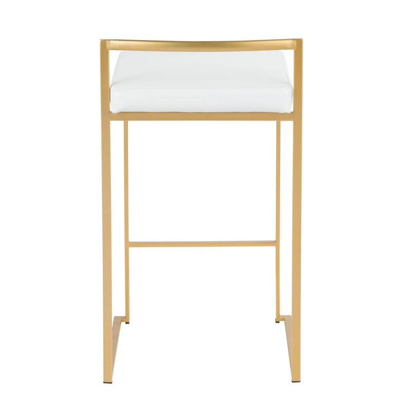 Lumi Source Fuji contemporary glam counter stool set with sleek design, black upholstered seats, and modern metal legs.