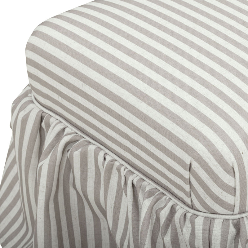 Gertrude striped linen upholstered ottoman by TOV Furniture, showing a stylish, cushioned seating and decorative striped fabric.