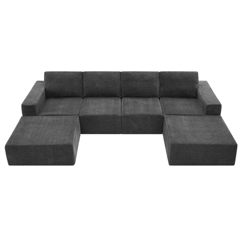 Modular U Shaped Sectional With Ottomans, Luxury Cloud Floor Couch With Deep Seat Fully Compressed Upholstered Sofa - R&R Furniture Gallery (Fountain Valley, CA)