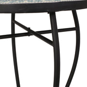 Black outdoor side table with mosaic tile tabletop by Noble House, featuring a sturdy frame and decorative surface for outdoor use.
