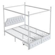 Queen Size Canopy Platform Bed With Upholstered Headboard And 2 Storage Drawers - White - R&R Furniture Gallery (Fountain Valley, CA)