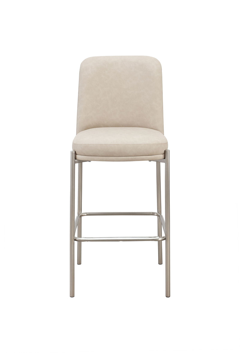 Dion Upholstered Bar Stool in Camel Synthetic Leather and Brushed Nickel Metal