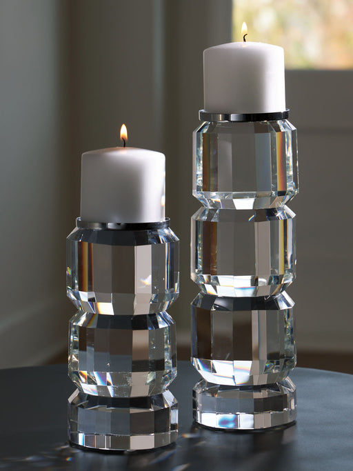 Brentley - Candle Holder Set (Set of 2) - Clear / Silver Finish - R&R Furniture Gallery (Fountain Valley, CA)