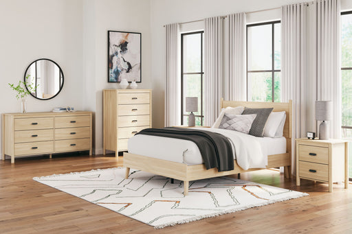 Signature Design by Ashley Cabinella platform bedroom set with a bed, nightstands, and dresser in a modern, stylish bedroom scene.