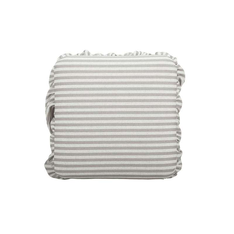 Gertrude striped linen upholstered ottoman by TOV Furniture with a plush cushion and wooden legs in a modern design.