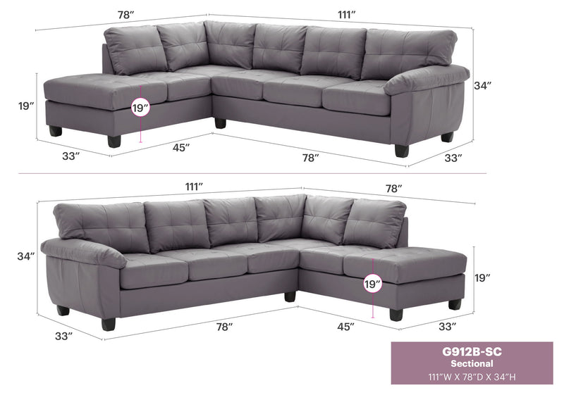 Glory Furniture Gallant stationary sectional sofa with plush fabric and modern design, shown in a living room setting.