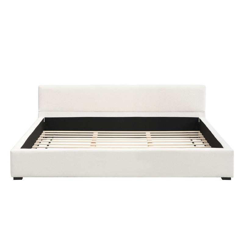 Elegant upholstered bed with wide edge frame and soft fabric, featuring a modern design by Noble House.