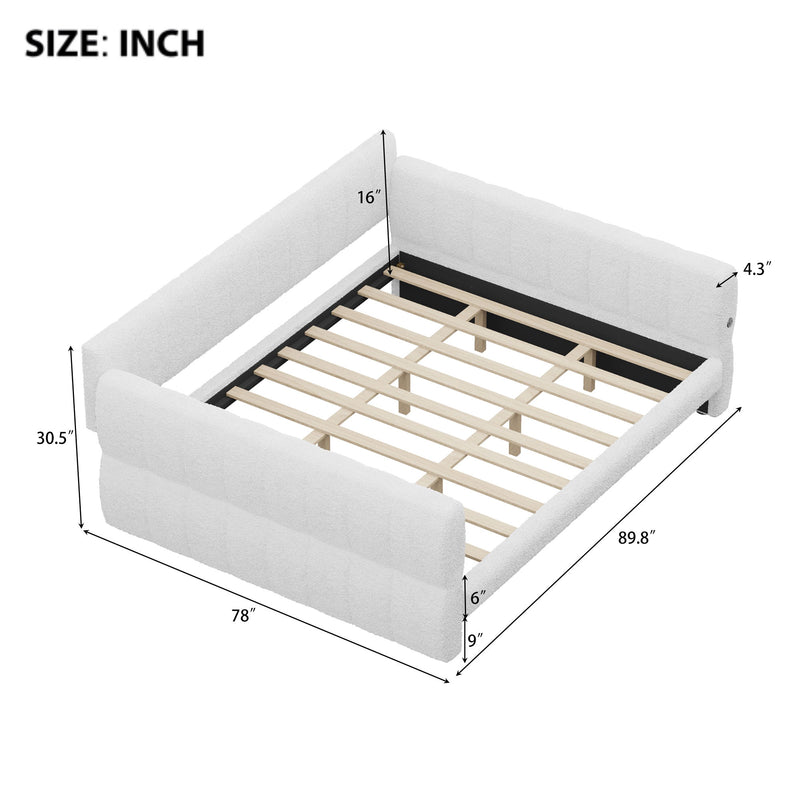 Dreamland upholstered storage platform bed with USB charging ports, featuring a padded headboard and built-in storage drawers.