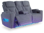 Studio Cave - Power Reclining Loveseat with Console - Steel - R&R Furniture Gallery (Fountain Valley, CA)