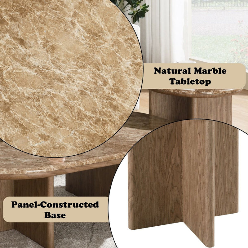 Markku - End Table With Natural Marble - Oak