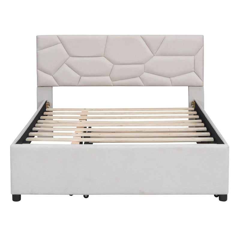 Upholstered Platform Bed With Brick Pattern Headboard And Twin Long Size Trundle - R&R Furniture Gallery (Fountain Valley, CA)