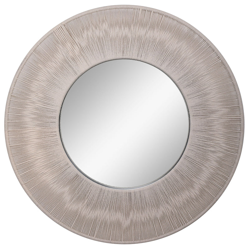 Round wall mirror with a sailor's knot design by Uttermost, featuring a nautical-inspired rope frame for coastal decor.