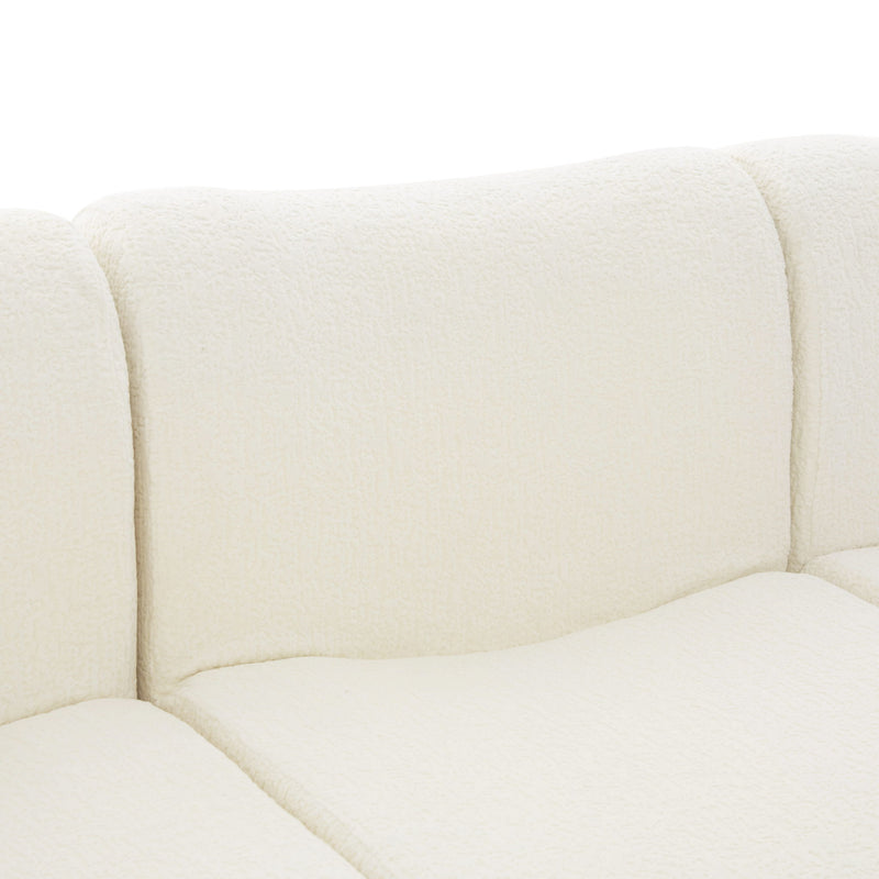 Noble House 3-seater sofa couch with curved armrests, stationary design, beige upholstery, and plush cushions.