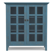 Handcrafted Simpli-Home Acadian medium accent storage cabinet with wooden doors and vintage style, ideal for home organization.
