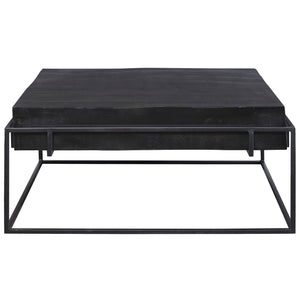 Modern Uttermost Telone console table with sleek metal frame and wooden top, showcasing contemporary design and clean lines.