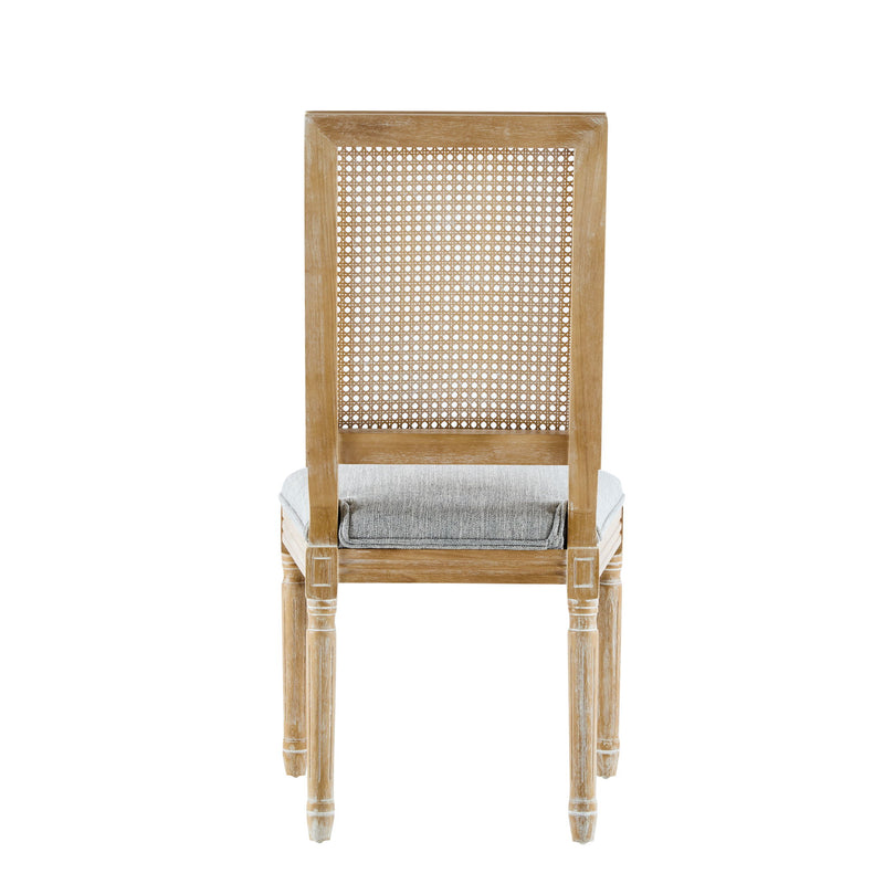 French Country Dining Chair With Rectangular Cane Backrest And Smooth Upholstered Seating - R&R Furniture Gallery (Fountain Valley, CA)