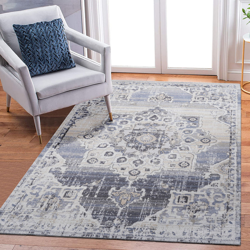 Payas - 6' X 9' Medallion Area Rug - Cream / Blue - R&R Furniture Gallery (Fountain Valley, CA)
