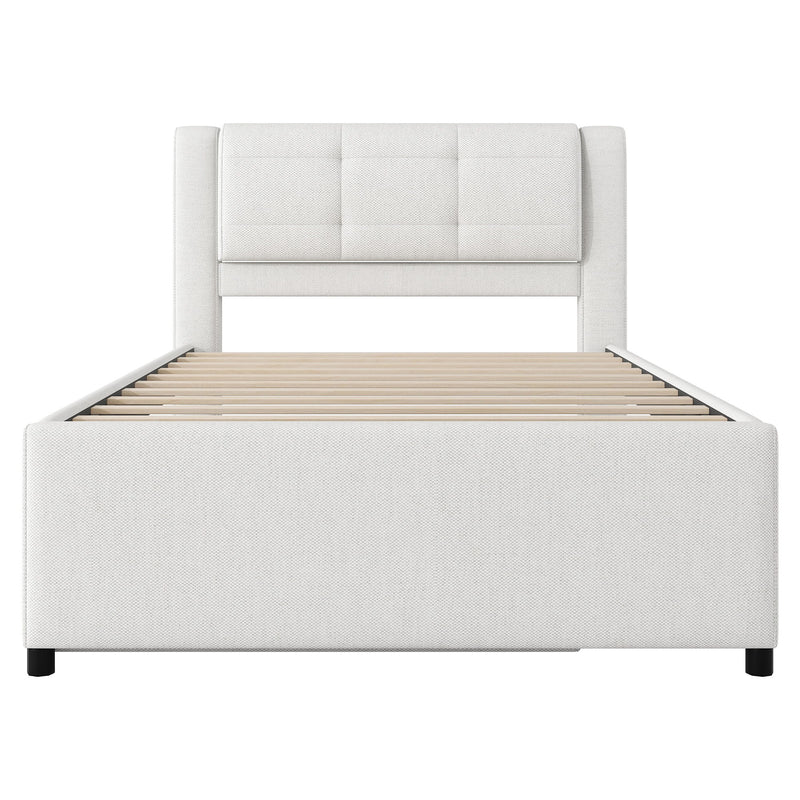 Upholstery Platform Bed With Trundle, Trundle Can Be Flat Or Erected - R&R Furniture Gallery (Fountain Valley, CA)