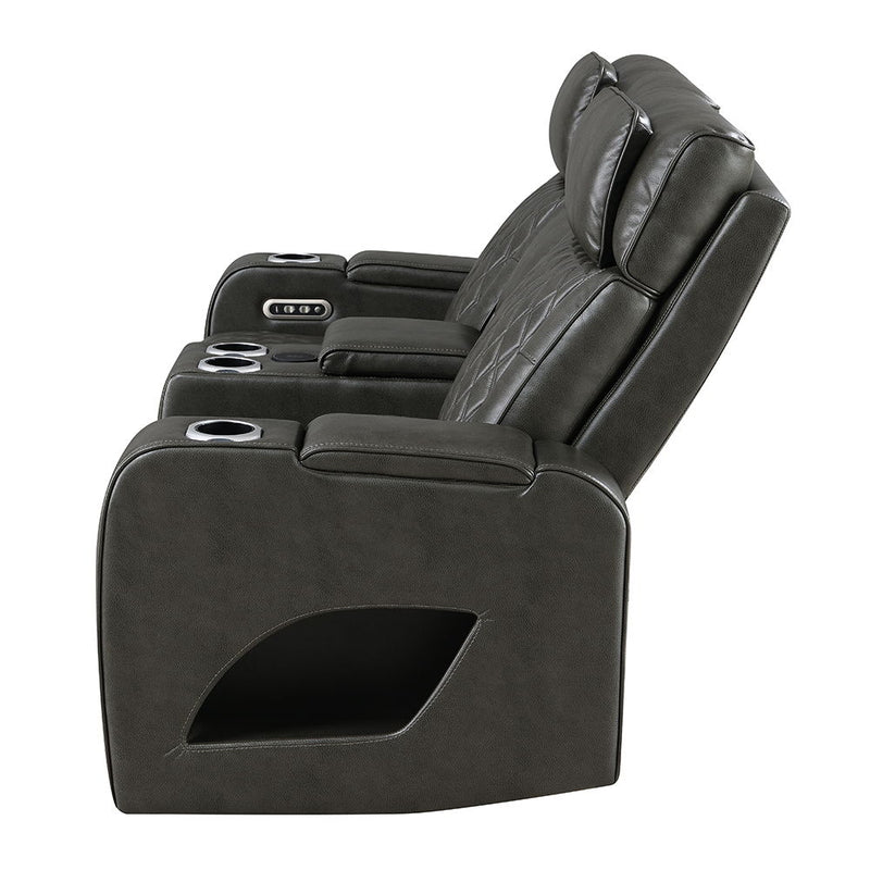 Taddeo - Power Motion Loveseat With Console, Speaker, USB, Wireless Charger & LED - Dark Gray - R&R Furniture Gallery (Fountain Valley, CA)