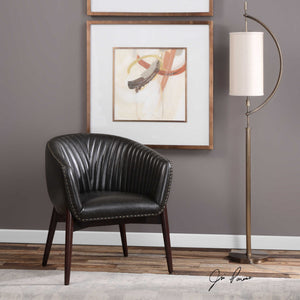 Black chenille accent chair by Uttermost with plush upholstery and modern design, ideal for stylish living space decor.
