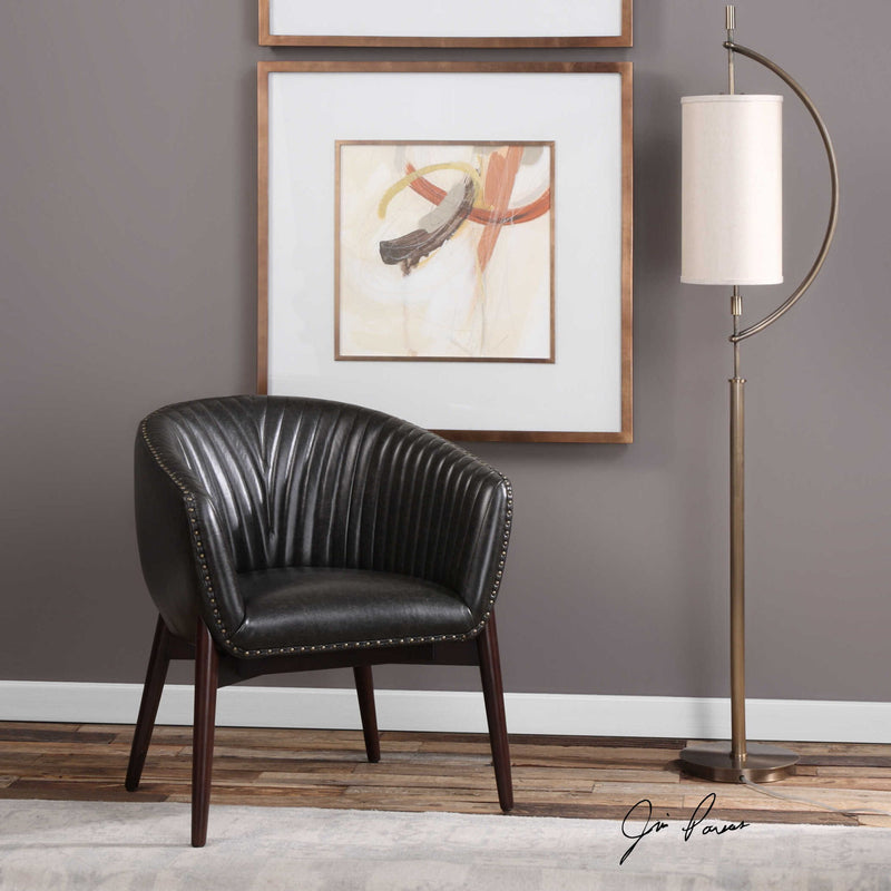 Black chenille accent chair by Uttermost with plush upholstery and modern design, ideal for stylish living space decor.